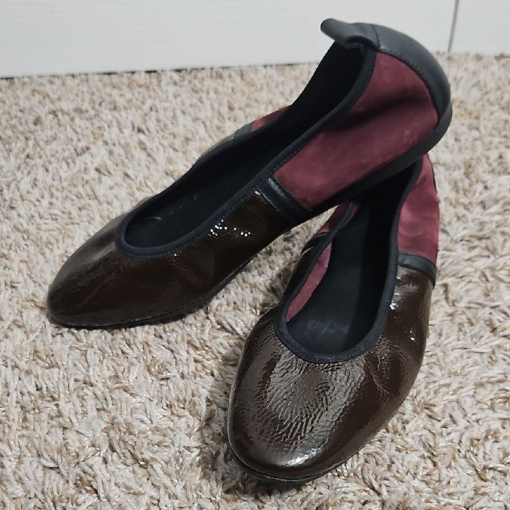 Arche Brown Patent Leather & Burgundy Suede Ballet Flats | EU 41